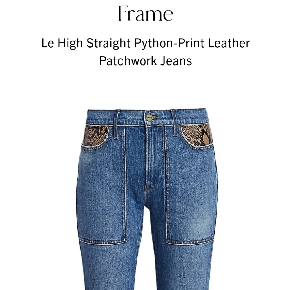 Frame Le High Straight Python Print Leather Patch… - image 2